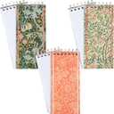 The Gifted Stationery 3 Pack Top Bound Spiral Notebooks, Hard Cover Skinny Notepads, William Morris Inspired (100 Sheets/200 Pages, 8.4x3.75)