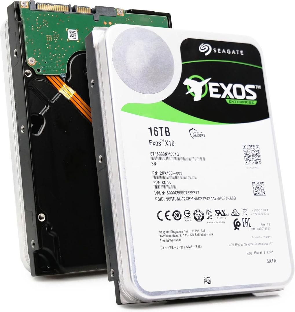Seagate 16TB HDD Exos X16 7200 RPM 512e/4Kn SATA 6Gb/s 256MB Cache 3.5-Inch Enterprise Hard Drive (ST16000NM001G)