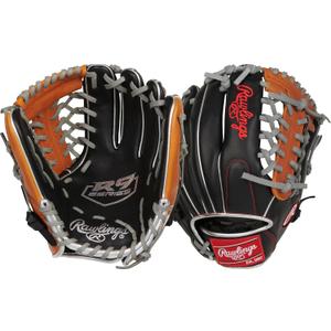 Rawlings | R9 Youth Contour FIT Baseball Glove | Sizes 11" - 12" | Multiple Styles (11.5" | Infield/Pitcher, Black / Tan | Modified Trap-Eze Web)