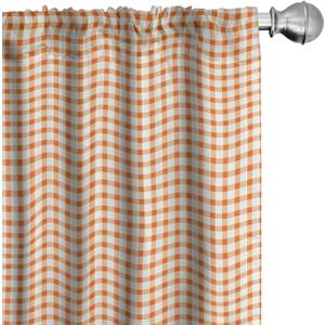 Ambesonne Orange and White Window Curtains Pack of 2, Retro Gingham Style Checkered Squares Pattern in Warm Colors Plaid, Lightweight Set with Rod Pocket, 4 Panels of - 28" x 84", White Orange