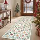 LIVEBOX Beige Christmas Runner Rug 2x6 - Soft Washable Xmas Tree Kitchen Rug Runner, Low-Pile Neutral Rugs for Bedroom Hallway, Non-Skid Farmhouse Rugs Winter Holiday Decor for Entryway Bathroom