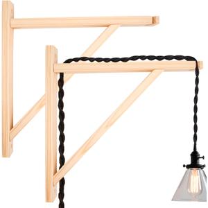 2 Pack Wall Mount Natural Wood Bracket Solid Bracket Shelf Supports Kits for Sconces Pendant Lights Swag Lamps Lighting Lamps Hanging Farmhouse Design DIY Project with Screws