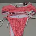 ZAFUL Women's Polka Dot Bikini Set Double Layer Halter Swimsuit Colorblock Side Tie 2 Piece Bathing Suit (Large, 0-red Plaid)