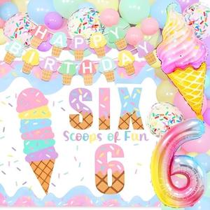 Six Scoops of Fun Birthday Decorations for Girls Six is So Sweet Birthday Balloons 6th Birthday Decoration Backdrop for Girl Summer Ice Cream Theme