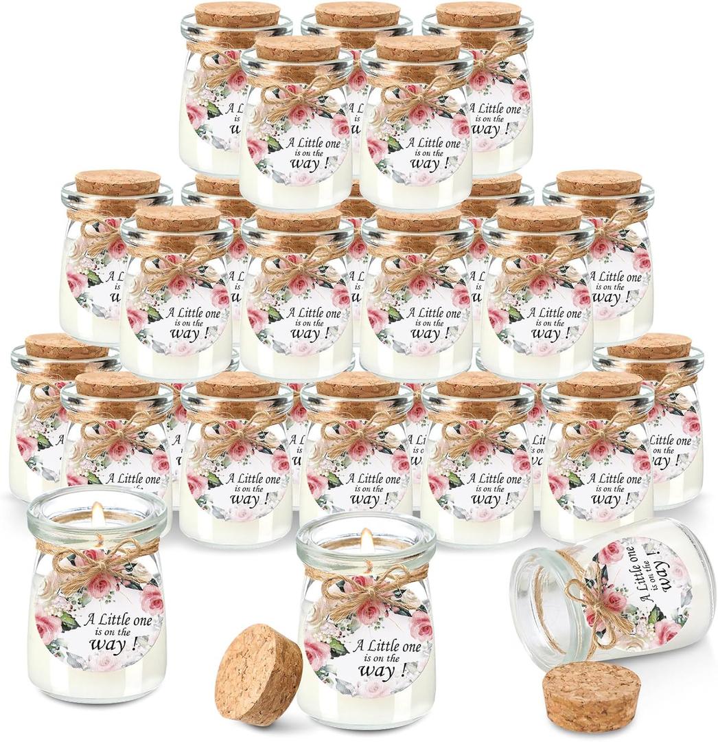 20 Pcs Flower Baby Shower Favors Party Candle Lavender Scented Glass Mason Jar Wax Candle Bulk for Guests Girl Boy Gender Reveal Party Gifts(Colorful) (Pastel)