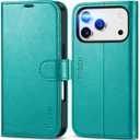 TUCCH Wallet Case for iPhone 17 Pro (6.3") 2025, 4 Card Slots | RFID Blocking | Stand | PU Leather | Magnetic Closure | Protective Flip Folio Cover | Shockproof TPU Shell | Cyan