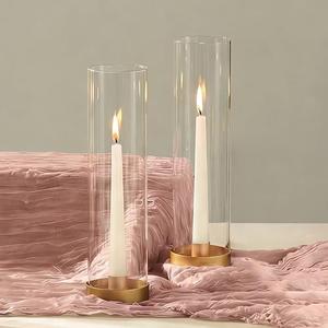 NUPTIO Gold Taper Candle Holders: 2 Pcs Hurricane Metal Candlestick Holder Stand with 11.81 inch Tall Clear Glass Open Ended Cylinder Covers for Tapered Candles Wedding Party Centerpieces for Tables