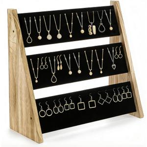 3 Tier Necklace Display Stand, Wood Necklace Holder Organizer with Velvet, 72 Slot Tabletop Jewelry Stand Storage for Selling Bracelets Earring, Home Store Trade Show