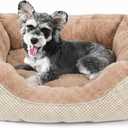Small Dog Bed Washable Orthopedic Calming Warming Durable Pet Bed with Anti-Slip Bottom, S (20"x19"x6"), Beige 