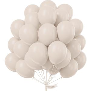PartyWoo White Sand Balloons 50 pcs 12 Inch Beige Cream Ivory Latex Balloons for Wedding Bridal Graduation Baby Shower Gender Reveal Safari Birthday Party Decorations White-F12