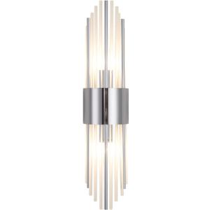 Modern Crystal Wall Sconce, Chrome Finish Wall Sconce, Made of Stainless Steel and Crystal Strip, 21.3 x 4.7 x 2.4 Inches, with 2 E12 Light Sources, Hardwired, Non-Rechargeable (One set of chrome-plated)