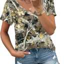 Tie Dye V-Neck Shirts Sexy Tops for Women Deep V-Neck Short Sleeve Shirt Summer Vintage Loose Basic Shirts