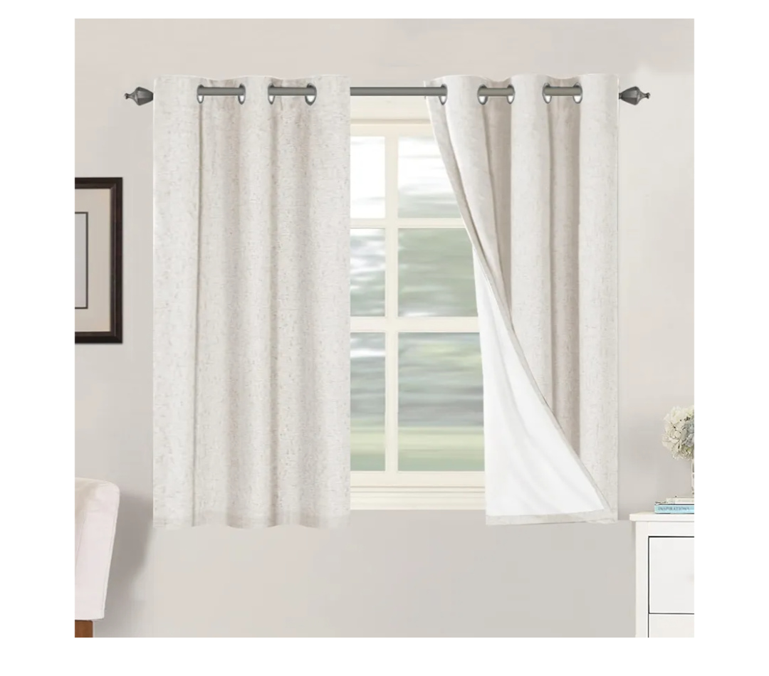 H.VERSAILTEX Primitive Linen Curtains 100% Blackout Curtain Drapes Burlap Fabric Curtains with White Thermal Insulated Liner, Grommet Top Drapes Living Room/Bedroom (2 Panels, 42 x 45 Inch, Ivory)