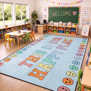 Frienda 13 x7.5 ft Large Classroom Rug for Kids Rainbow Cloud Rug