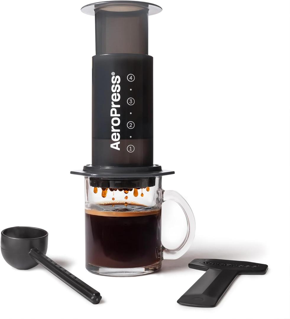 AeroPress Original Coffee Press - All-in-One French Press, Pour-Over & Espresso Style Manual Brewer, 2 Min Brew for Less Bitterness, More Flavor, Small Portable Coffee Maker, Travel & Camping (Standard, Gray)