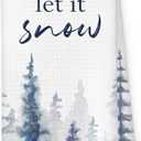 Winter Blue Forest Christmas Tree Kitchen Towels, Snow Pine Tree Xmas Holiday Seasonal Farmhouse Decorative Hand Tea Dish Towel for Bathroom Kitchen Decor, 16x24 Inch