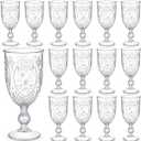 24 Pcs Vintage Wine Goblet Colored Water Goblets 7.5oz Plastic Wine Glasses Retro Embossed Glassware Water Goblets for Wine Bar Juice Baby Shower Wedding Reception Grand Event Party (Clear)