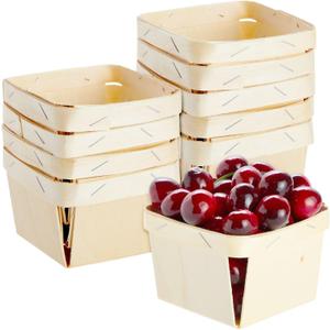 Bright Creations 10 Pack 1-Pint Wooden Berry Baskets for Picking Fruit, Arts and Crafts, Decor, 4 Inch Square Vented Wood Berry Containers - Wooden Basket