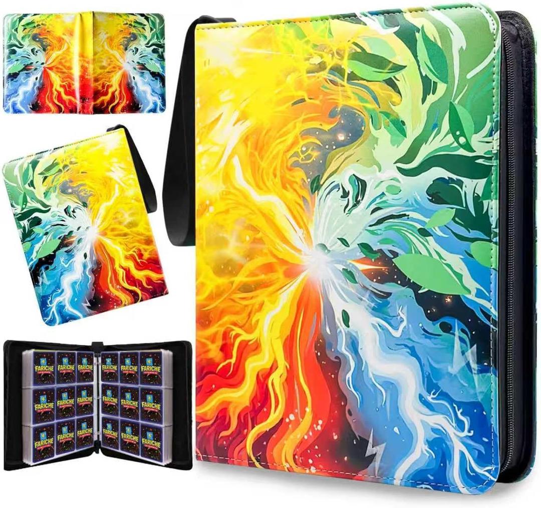 Trading Card Binder for TCG Cards, 9-Pocket Portable Card Collector Ablum Holder Book Fits 900 Cards with 50 Removable Sleeve, Waterproof Card Binder Display Storage Carrying Cases for TCG-Storm
