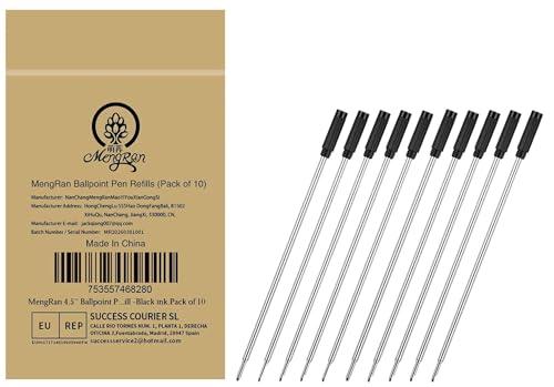 MengRan 4.5'' Ballpoint Ink Pen Refills for Twist Pens,1mm Medium Tip, Compatible with Cross Pen Refills (8513)(10 Pcs Black Ink)