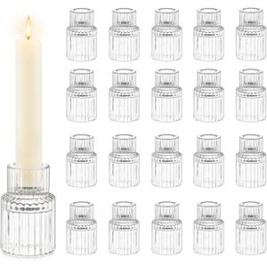 Candle Holder Glass Candlestick Holders: Hewory 20PCS Clear Taper Candle Holders Bulk for Table Centerpiece, Glass Candle Holder Candle Stick Holder Decor for Christmas Wedding Party Bridal Showers