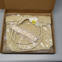 Straw Tote Bag for Women, Large Summer Beach Bag with Polka Dot Scarf & Plumeria Flower (beige)