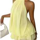 Verdusa Women's Chiffon Halter Drop Waist Wedding Guest Dresses Ruffle Summer Loose Fit Mini Dress Brunch Outfits, S, Apricot