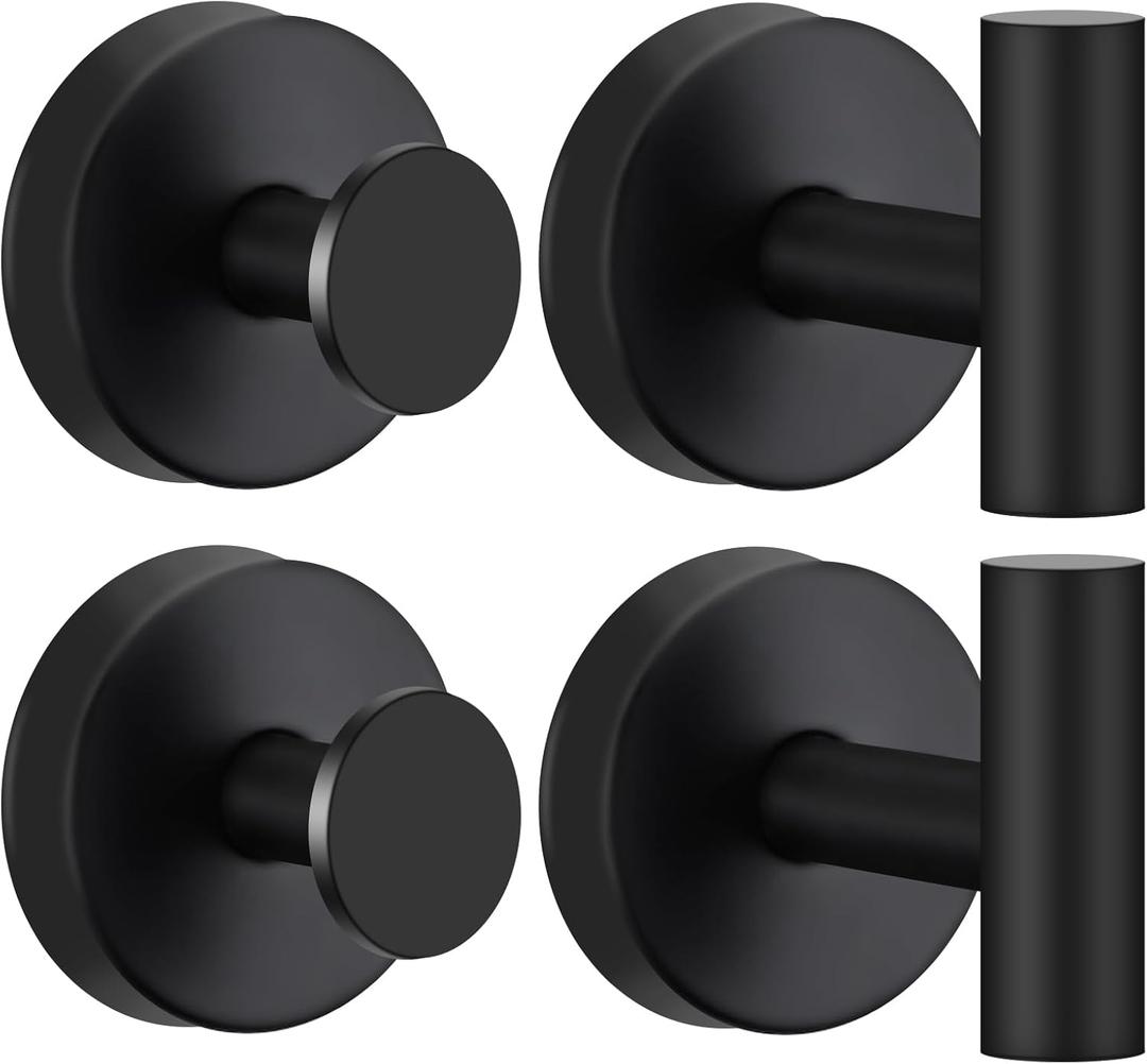 4 Pack Suction Cup Hooks for Shower - Stainless Steel Towel Hooks for Bathroom, Removable Shower Hooks for Bathroom Mirror Window Glass Wall Robe Looafh, Waterproof, Black