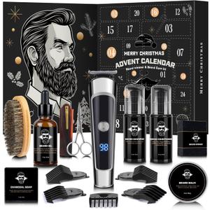Hair & Beard Advent Beauty Calendar 2025 for Men Grooming Kit, 24 Days Christmas Countdown Calendar with Electric Trimmer Kit & Beard Care Kit for Men, Creative Gifts for Father Dad Husband Boyfriend
