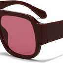 Double Bridge Rectangle Sunglasses Retro Classic Square Eyewear UV400 Protection Driving for Women Men (Red)