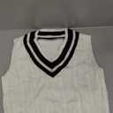 Floerns Women's V Neck Letter Striped Trim Sleeveless Sweater Vest Knit Top White Striped, X-Large