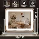 ROLOVE Vanity Mirror with Lights 15"x12", Lighted Makeup Mirror with 10X Magnification, 3 Color Lighting & Dimmable Brightness, Light Up Mirror for Desk, Bedroom, Bathroom