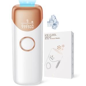 Laser Hair Removal Ubroo IPL Hair Removal Device with 5 Ice Cooling, 3 In 1 Painless Hair Removal For Women Men Permanent Face Body Beauty Care (Gold)