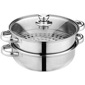 Steamer Pot for Cooking 11 inch Steamer Pot, 2-tier Multipurpose 18/8 Stainless Steel Steam Pot Cookware with Lid for Vegetable, Dumpling, Stock, Sauce, Food