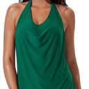 SUUKSESS Women Halter Tankini Swimsuit High Waist Cowl Neck Bathing Suit 2 Piece (L)