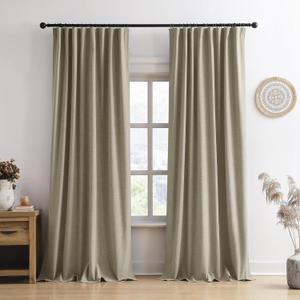 RAIN CITY Blackout Large Curtains for Living Room, 108 Inch Long, Full Light Blocking Linen Blend With Hooks, Pinch Pleat Look for Office Bedroom Apartment, 2 Panels, Taupe