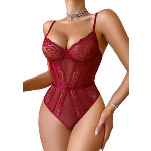 Avidlove Women Lingerie Bodysuit Lace Teddy Snap Crotch One Piece Underwire Babydoll (X-Large, Wine Red)