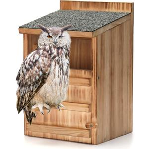 Owl House Premium Wooden Bird House Kit  Cedar Owl Nesting Box for Barn & Screech Owls, Includes Shavings & Screws