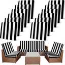 Newwiee 12 Pcs Patio Stretch Outdoor Cushion Covers Sofa Couch Cover Replacement Couch Slipcover Sofa Seat Chair Porch Patio Furniture Protector, Flexibility Washable (Black White,Stripes)