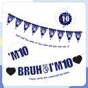 10th Birthday Decorations Banner Boys - 28 Pcs Blue Bruh I'M 10 Pre-Strung Banners Hanging Swirls Latex Balloons Sash Cake Topper Set for Kids 10 Year Old Boy Party Decor Supplies