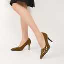 Mallyteeds Stiletto High Heels Pumps for Women 3.6 Inch Closed Toe Slip-on Beaded Pumps Party Wedding Dress Shoes Bride