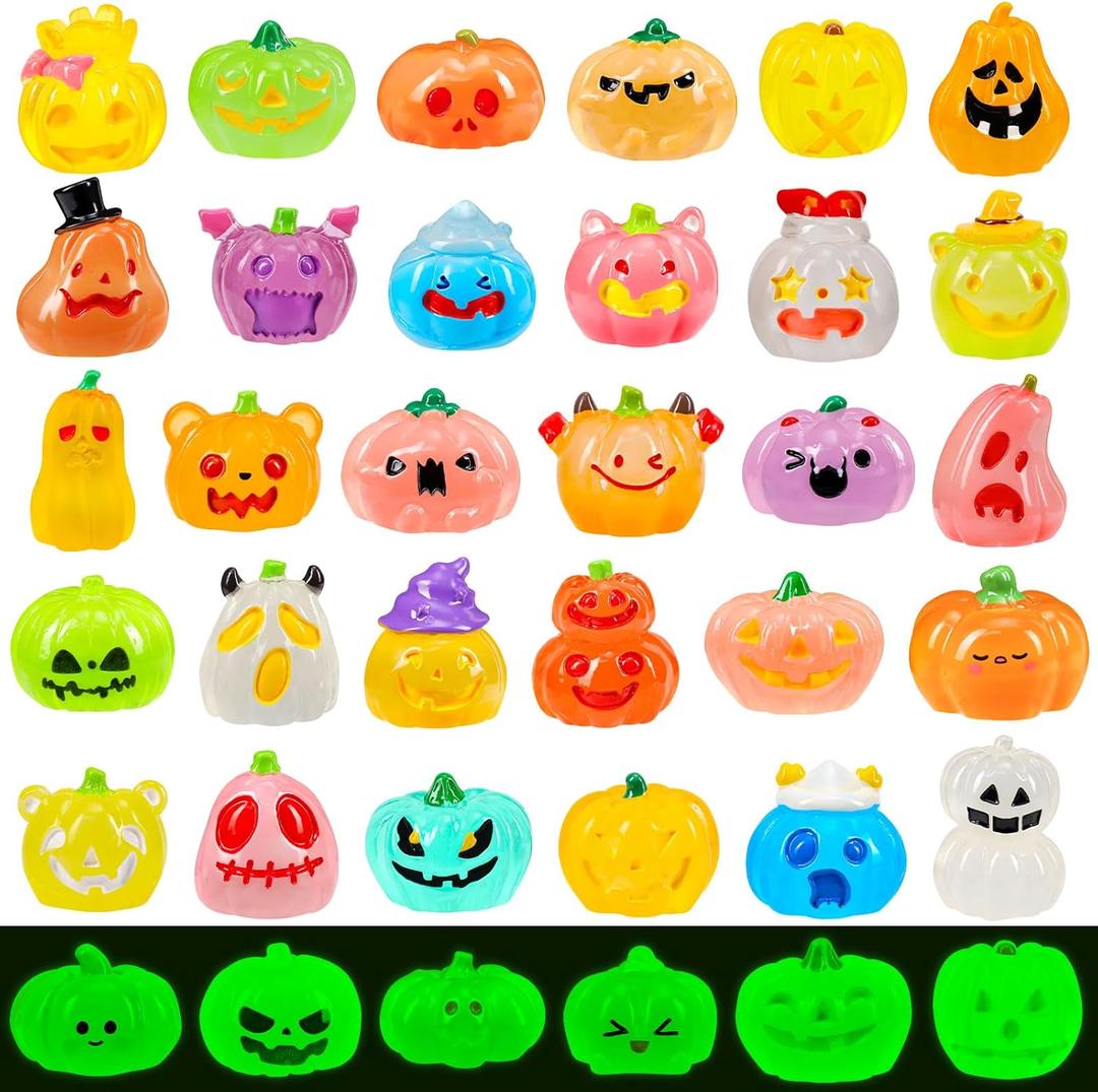36 Pcs Halloween Luminous Mini Resin Pumpkin Figures Fall Small Resin Pumpkin Decoration Glow in The Dark Artificial Pumpkin Miniatures to Hide for Crafts Dollhouse Halloween Party Home Table Decor