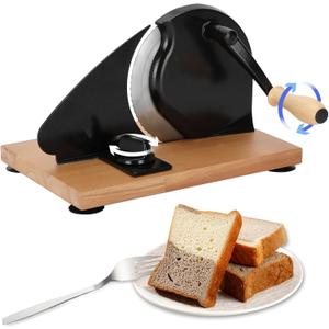 Manual Bread Slicer with Hand Crank - Adjustable Thickness Stainless Steel Bread Cutter for Even Slices, Versatile for Homemade Sourdough, Sandwich Bread & More, Suction Cup Base for Stability (Black)