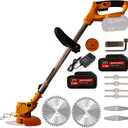 Brush Cutter Weed Wacker Battery Powered with 2Pcs 4Ah Battery,Electric Brush Cutter Cordless Weed Eater with 9Blades,Weed Trimmer for Lawn,Garden,Yard,Bush Trimming&Pruning,Lightweight