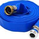 DAVCO 2" ID 100 ft Pool Backwash Hose, Heavy Duty Reinforced Blue PVC Lay Flat Water Discharge Pump Hoses For Swimming Drain Pools and Clean Filters, With Aluminum Pin Lug Fittings
