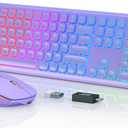 Wireless Keyboard and Mouse Combo, RGB Backlit, Rechargeable & Light Up Letters, Full-Size, Ergonomic Tilt Angle, Sleep Mode, 2.4GHz Quiet Keyboard Mouse for Mac, Windows, Laptop, PC, Trueque (Purple)