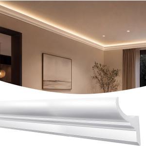 Pangda 6 Pcs 47.24" Total 23.62 ft Ceiling LED Crown Molding Trim Decorative Ceiling Molding with LED Duct Kit for Seamless Ambient Accent Lighting Waterproof Channel for Living Room Bedroom Decor