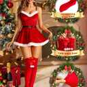 RSLOVE Christmas Thigh High Stockings for Women Sexy Fishnet Tights with Bow Accent Santa Accessory Hosiery One Size (Red)