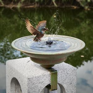 Solar Bird Bath,Deck Bird Bath with Solar Fountain,Metal Bird Bath Bubbler,Deck Mounted Bird Bath,Balcony Bird Bath,Patio Garden Decor, Green-c