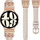 TOYOUTHS Celtic Knot Leather Band Compatible with Samsung Galaxy Watch 7 6 5 4 FE 40mm 44mm/Watch 6 Classic/Watch 5 Pro/Watch 4 Classic/Active 2/Watch 3 41mm Women, 20mm Slim Dressy Leather Strap (Starlight/Rose Gold Buckle)